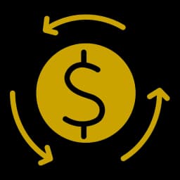 Gold icon of a dollar coin circled by arrows representing returns